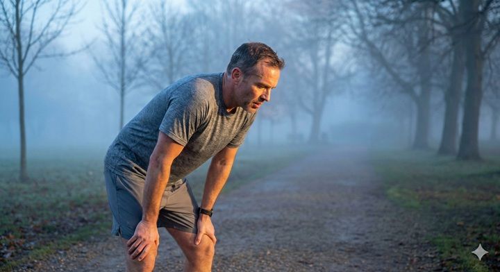 Zmęczony biegacz w parku - sport jako sposób na stres i ADHD